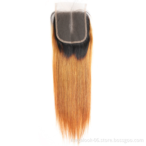 Megalook Hair Discounts Pre-colored Straight Brazilian Human Hair Wholesale Ombre Hair Weave Extension 3 Bundle with Closure